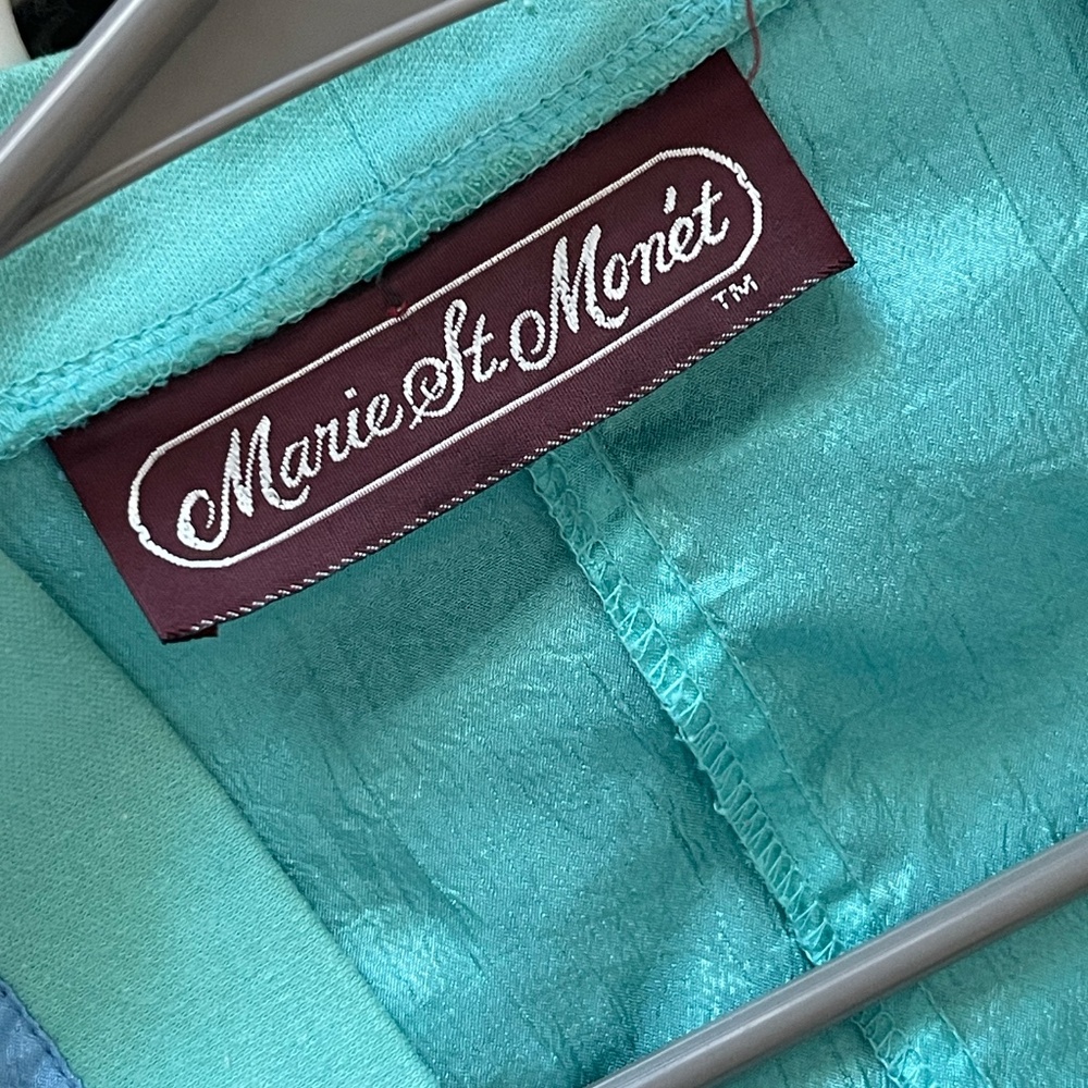 Vintage Marie St. Monet Colorblock Jacket | Teal Blue Pink Silk Feel Button Fron - Picture 5 of 5